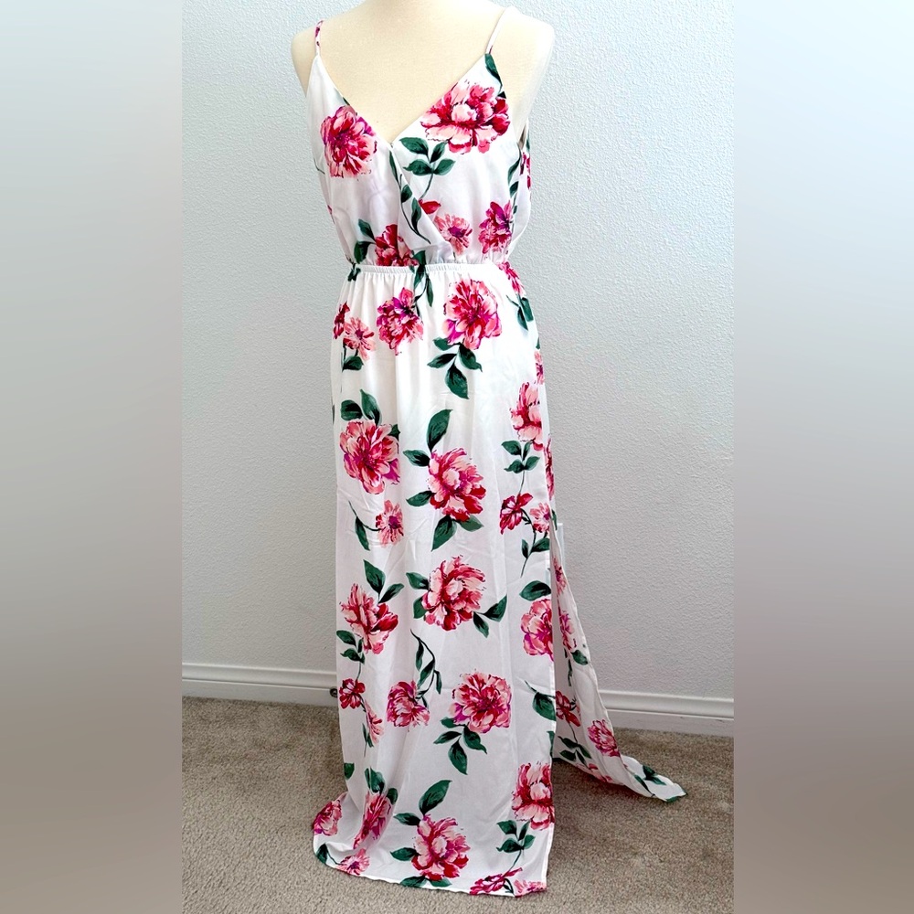Floral beach maxi dress with side slit